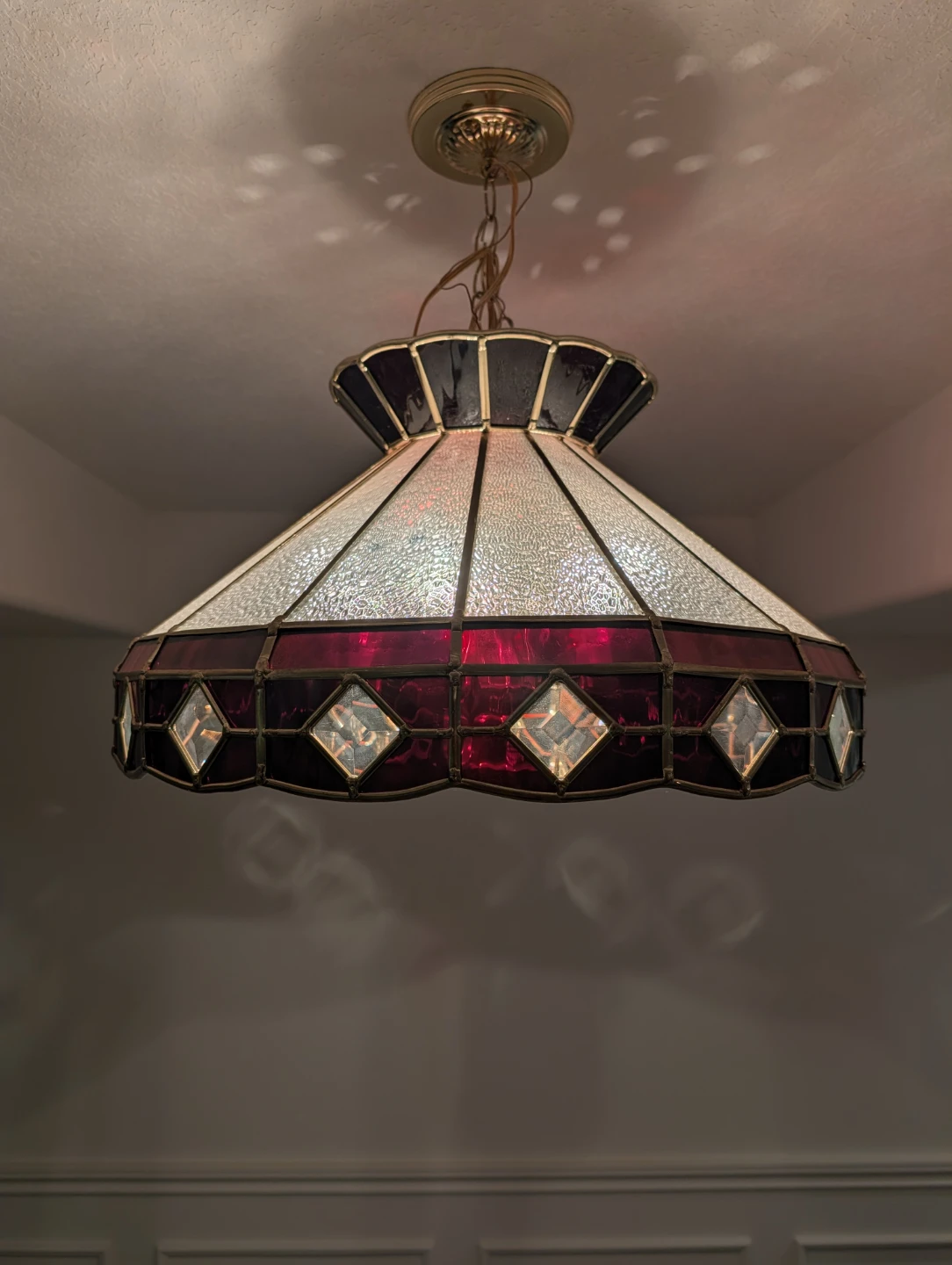 Vintage Tiffany Style Stained Glass Pendant Light