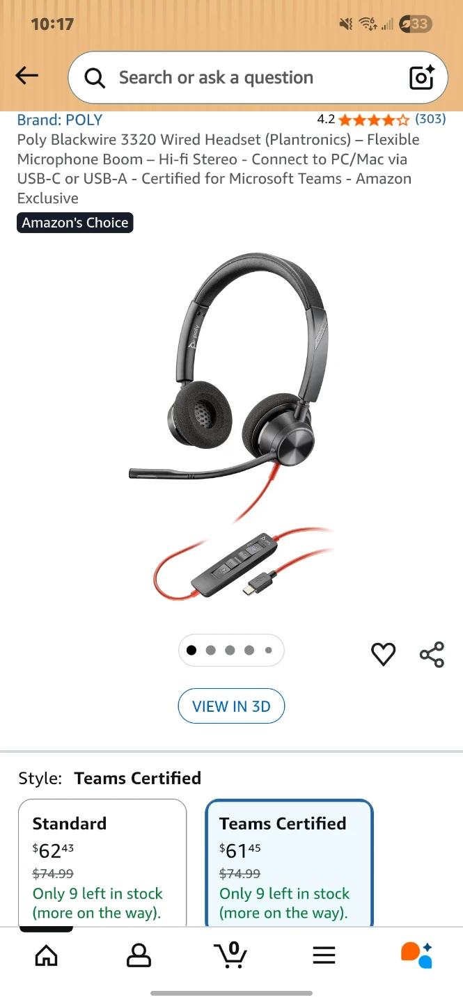 POLY Blackwire 3220 Wired USB Headset 🥕