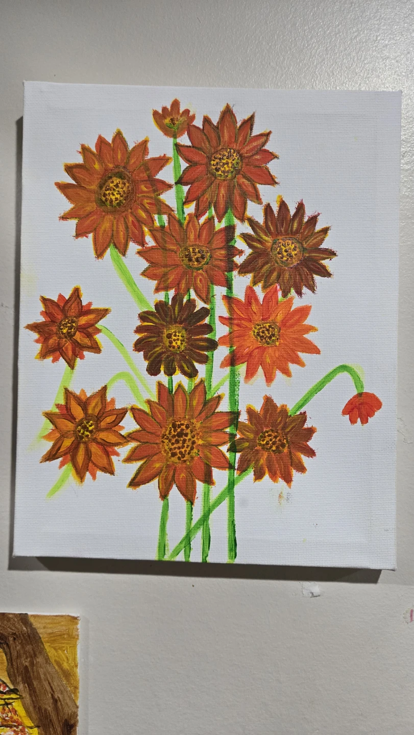 Canvas Painting of Orange and Brown Flowers