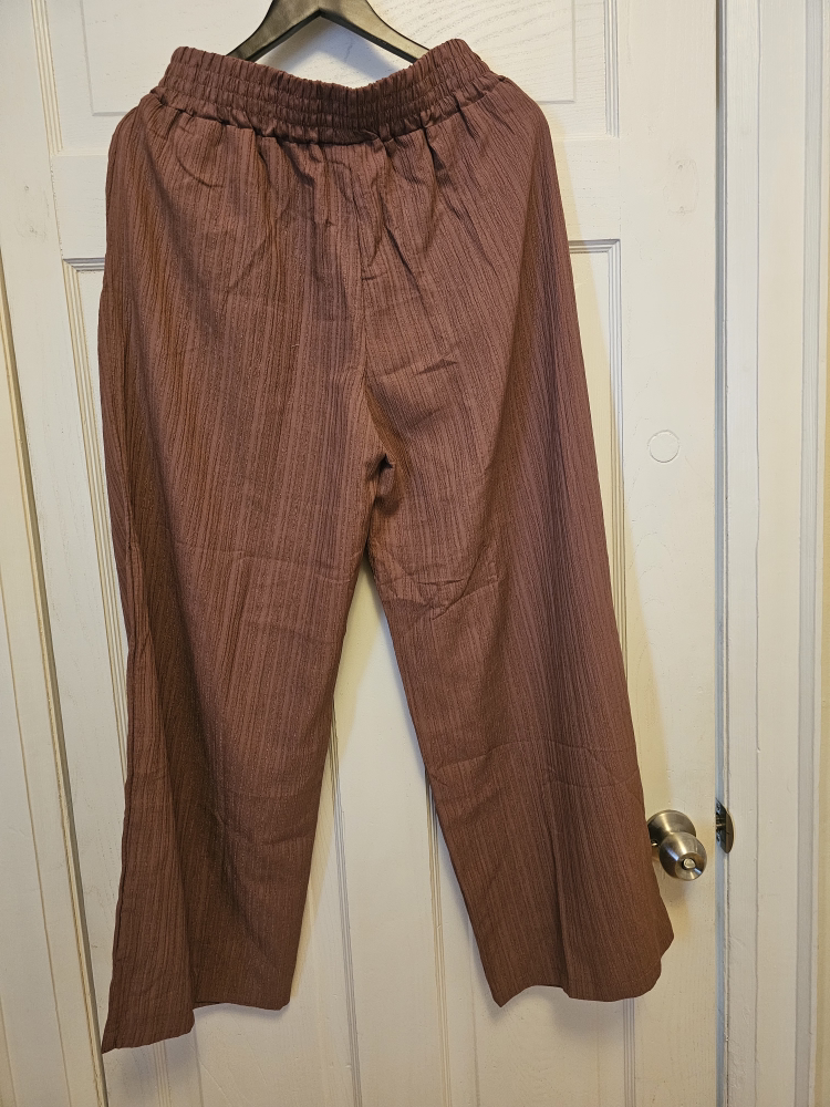 Brown Textured Wide Leg Pants