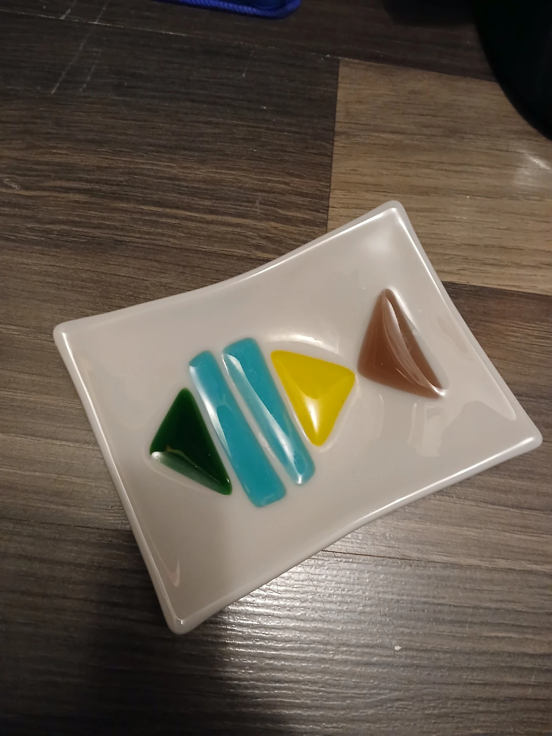 Decorative Ceramic Dish with Colorful Glass Accents