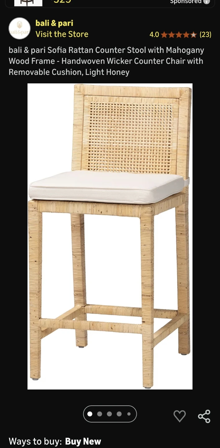(4) Bali & Pari Sofia Rattan Counter Stool - Light Honey