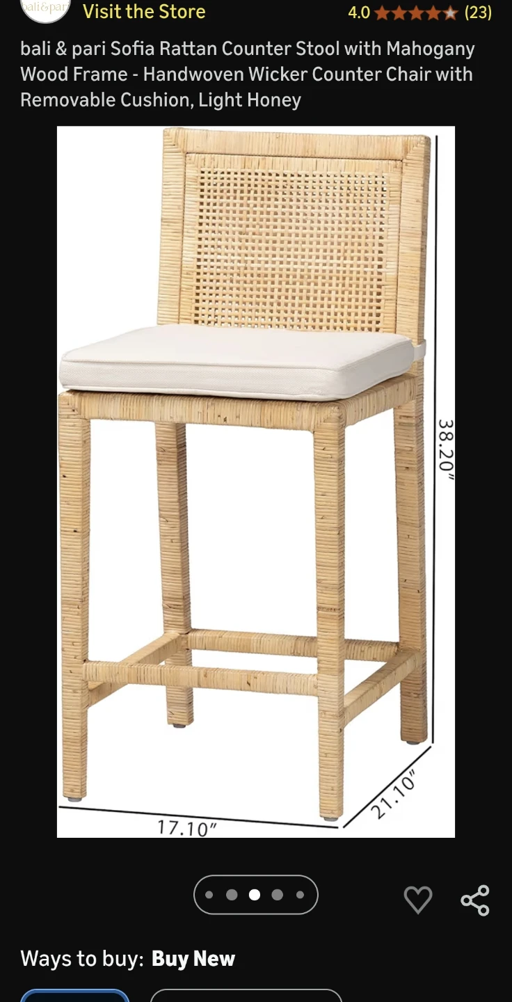 (4) Bali & Pari Sofia Rattan Counter Stool - Light Honey - photo 3