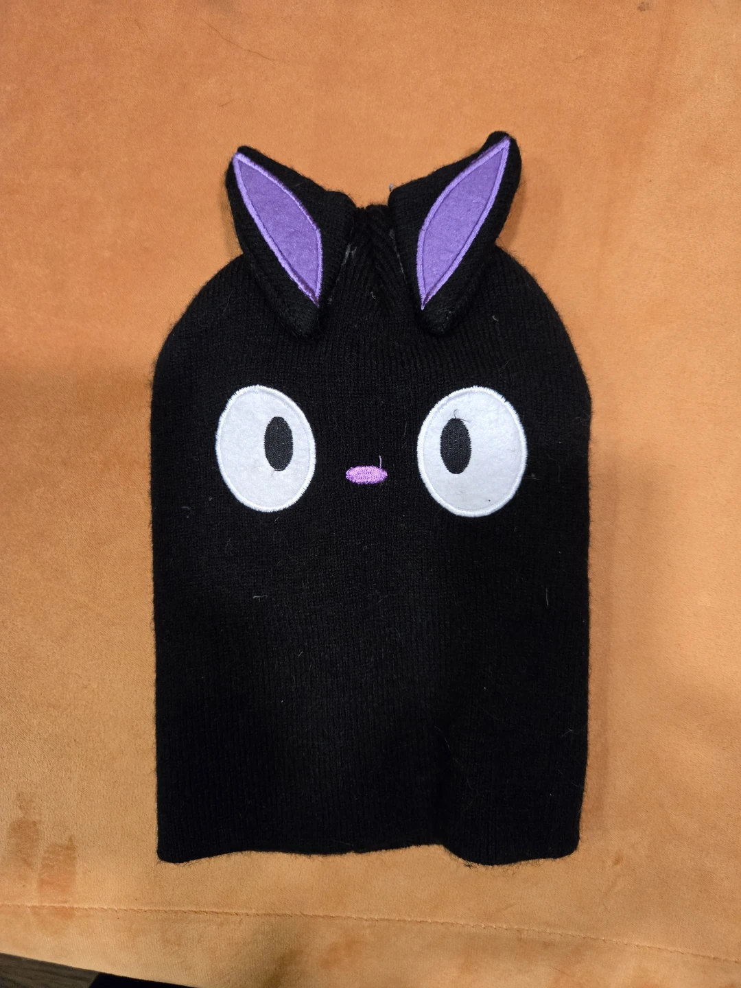 Black Cat Beanie with Purple Ears.