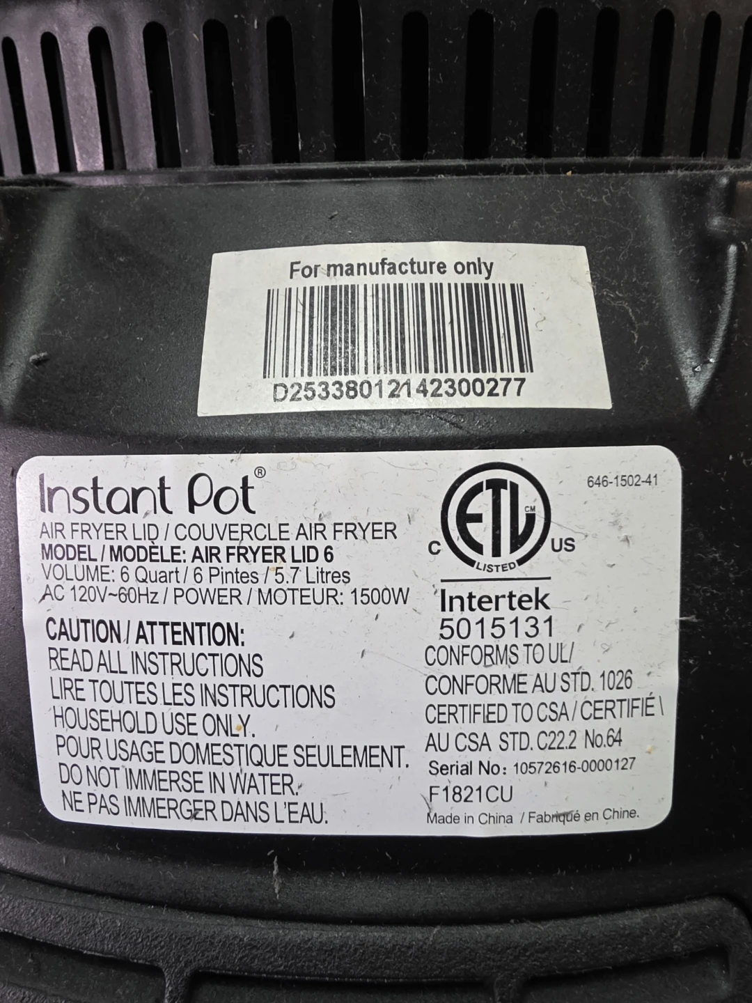 Instant Pot Air Fryer Lid 6 Quart - photo 2