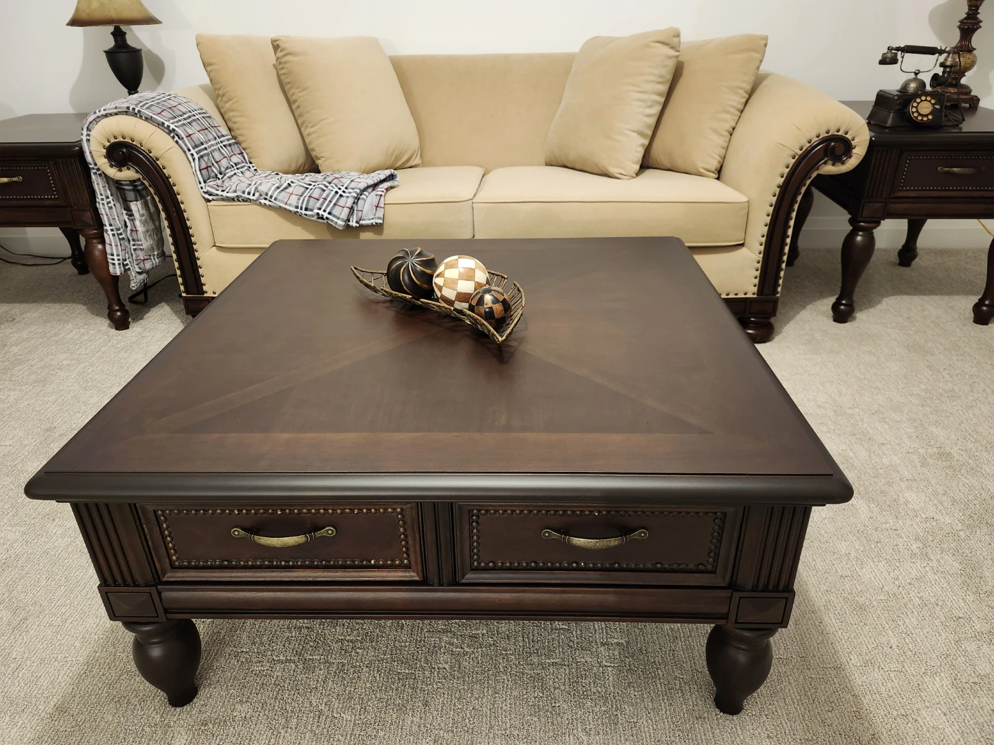 Dark Wood Coffee Table & 2 end tables