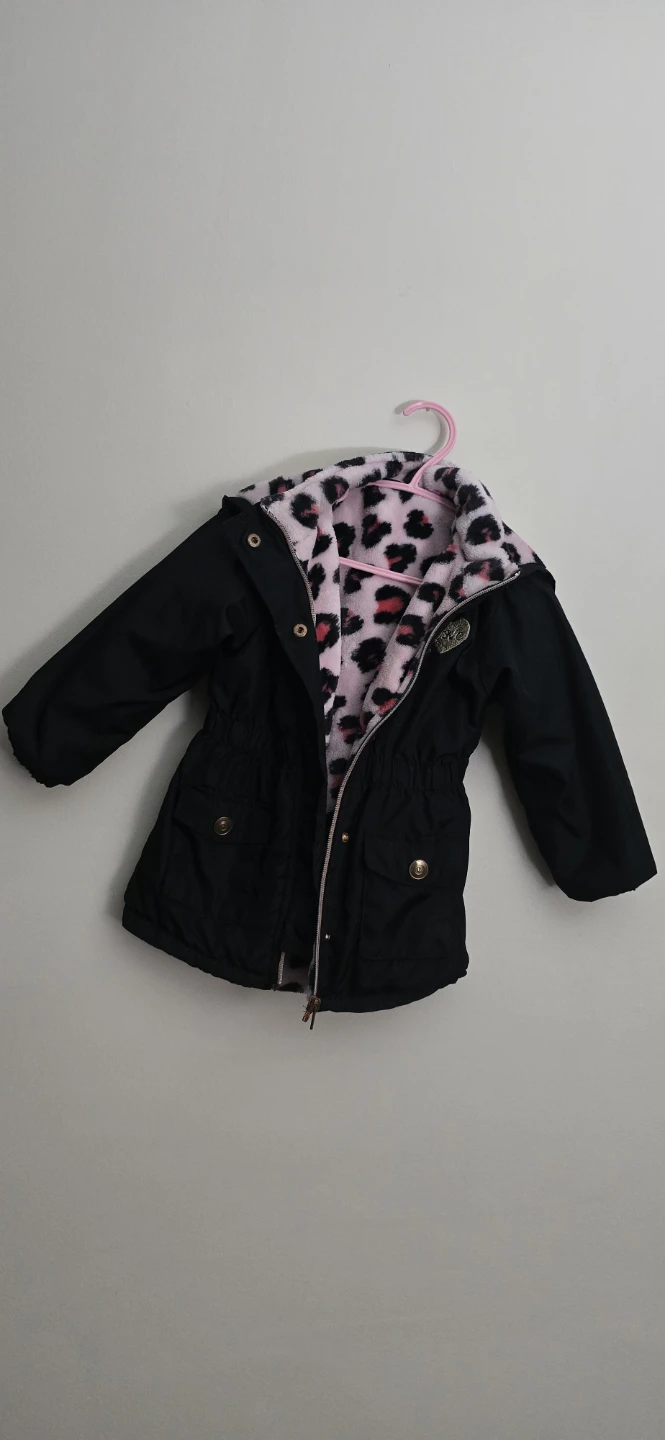 Girl's Black Jacket with Leopard Print Lining 1-2ans