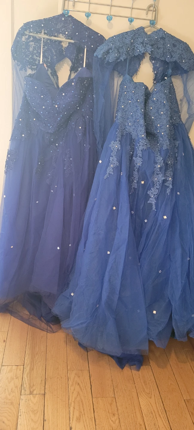 Blue Lace Beaded Tulle Gown with Bolero
