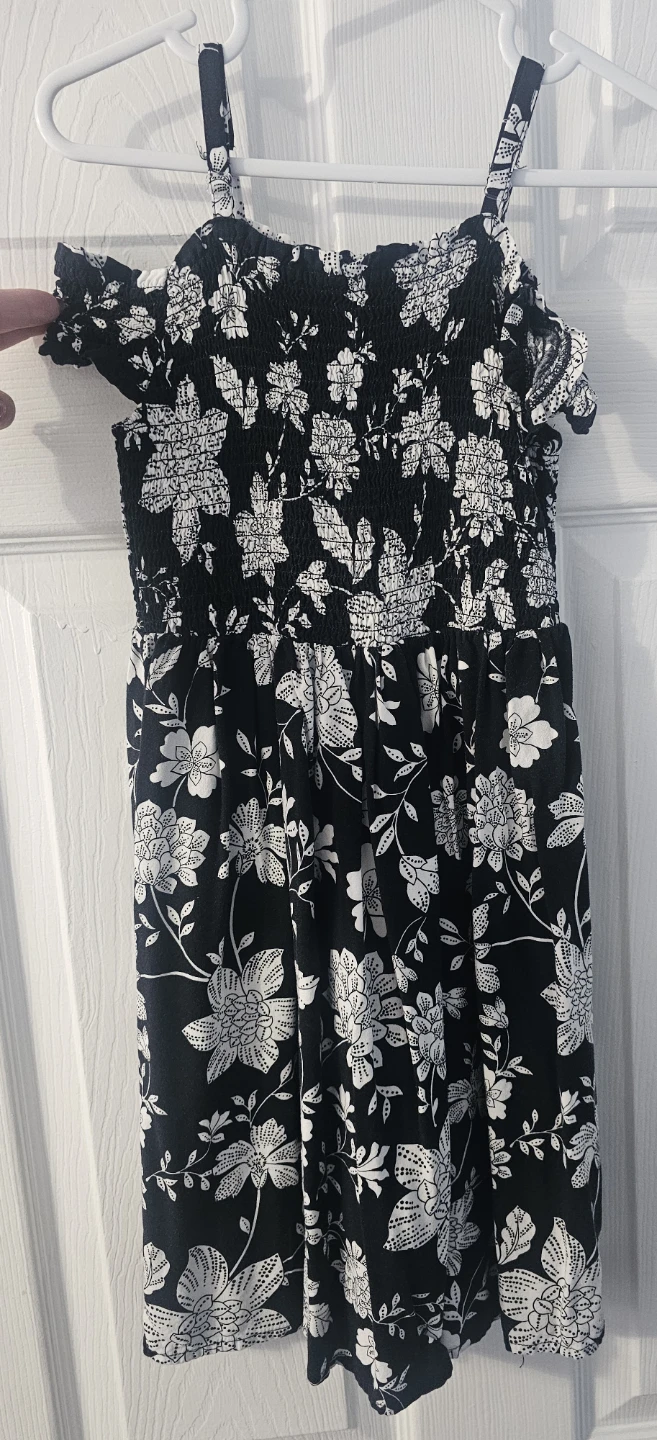 Black and White Floral Smocked Sundress