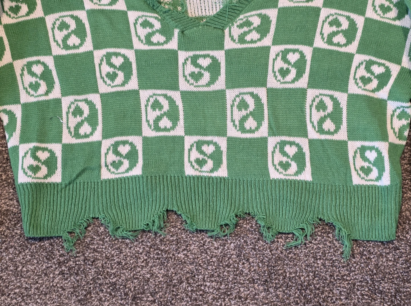 Just Polly New York Green & White Checkerboard Heart Sweater XL - photo 4