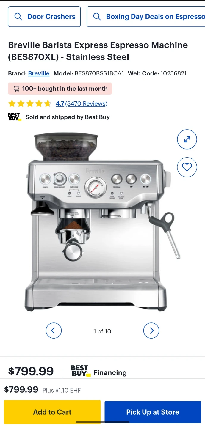 Breville Barista Express Espresso Machine BES870XL