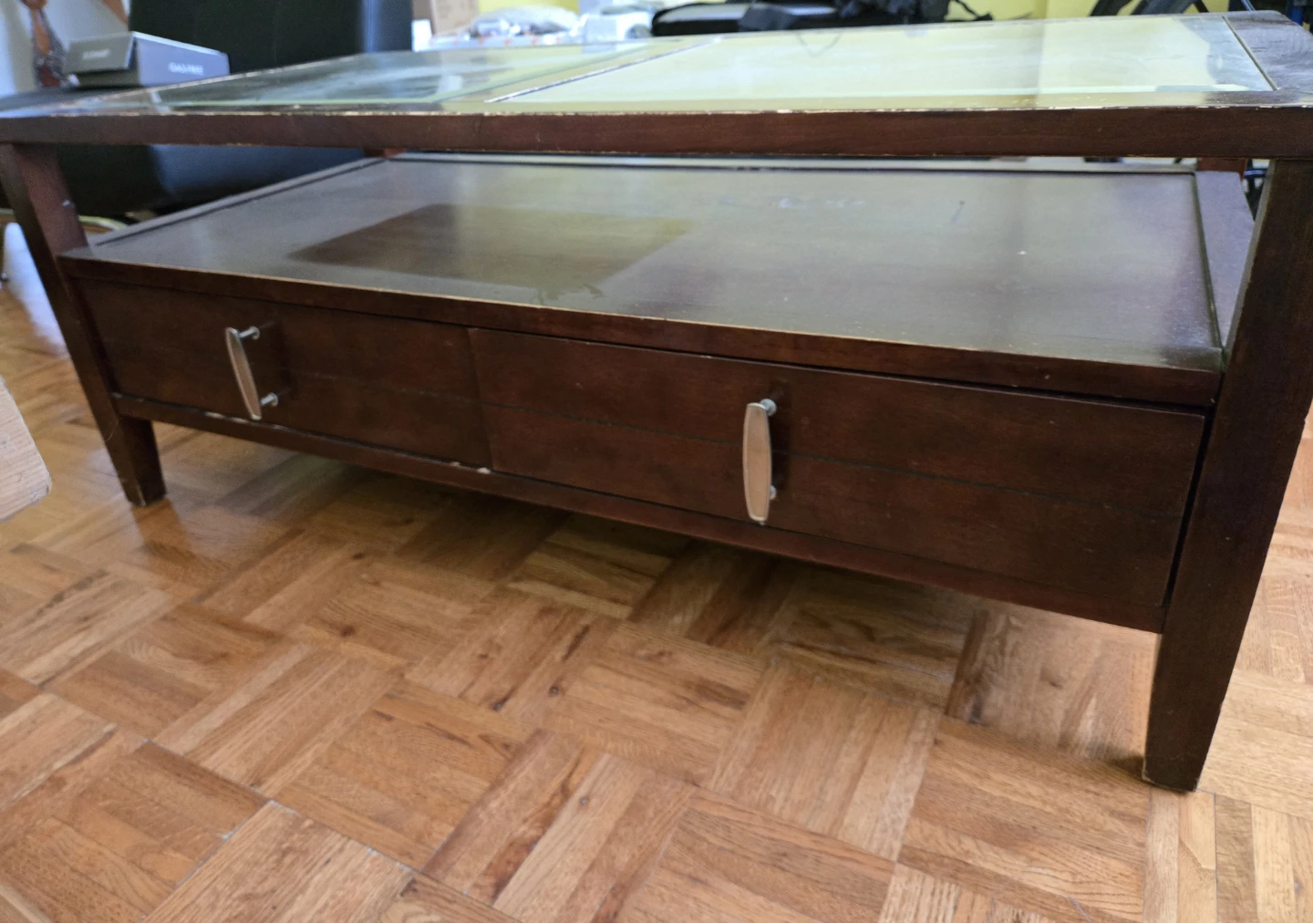 Wooden Coffee Table with Glass Top and Drawers - photo 2