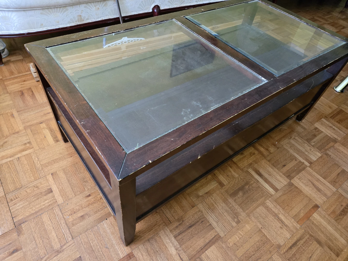 Wooden Coffee Table with Glass Top and Drawers - photo 4