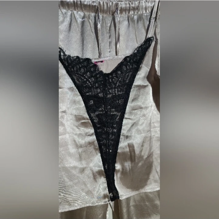 Satin Pajama Set with Lace Detail - photo 4
