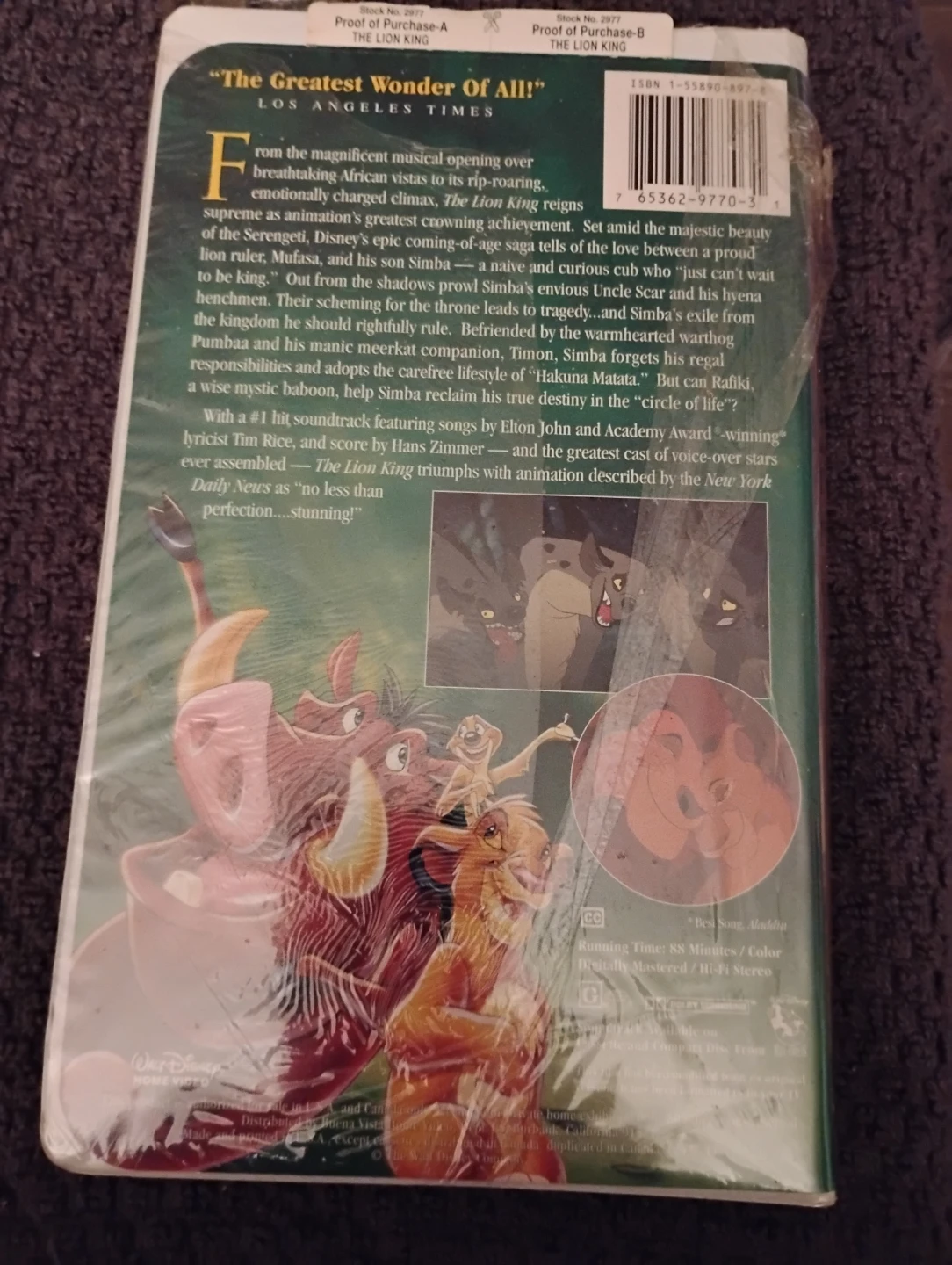 NEW! SEALED!! DISNEY'S THE LION KING, VHS, 1995 - photo 2
