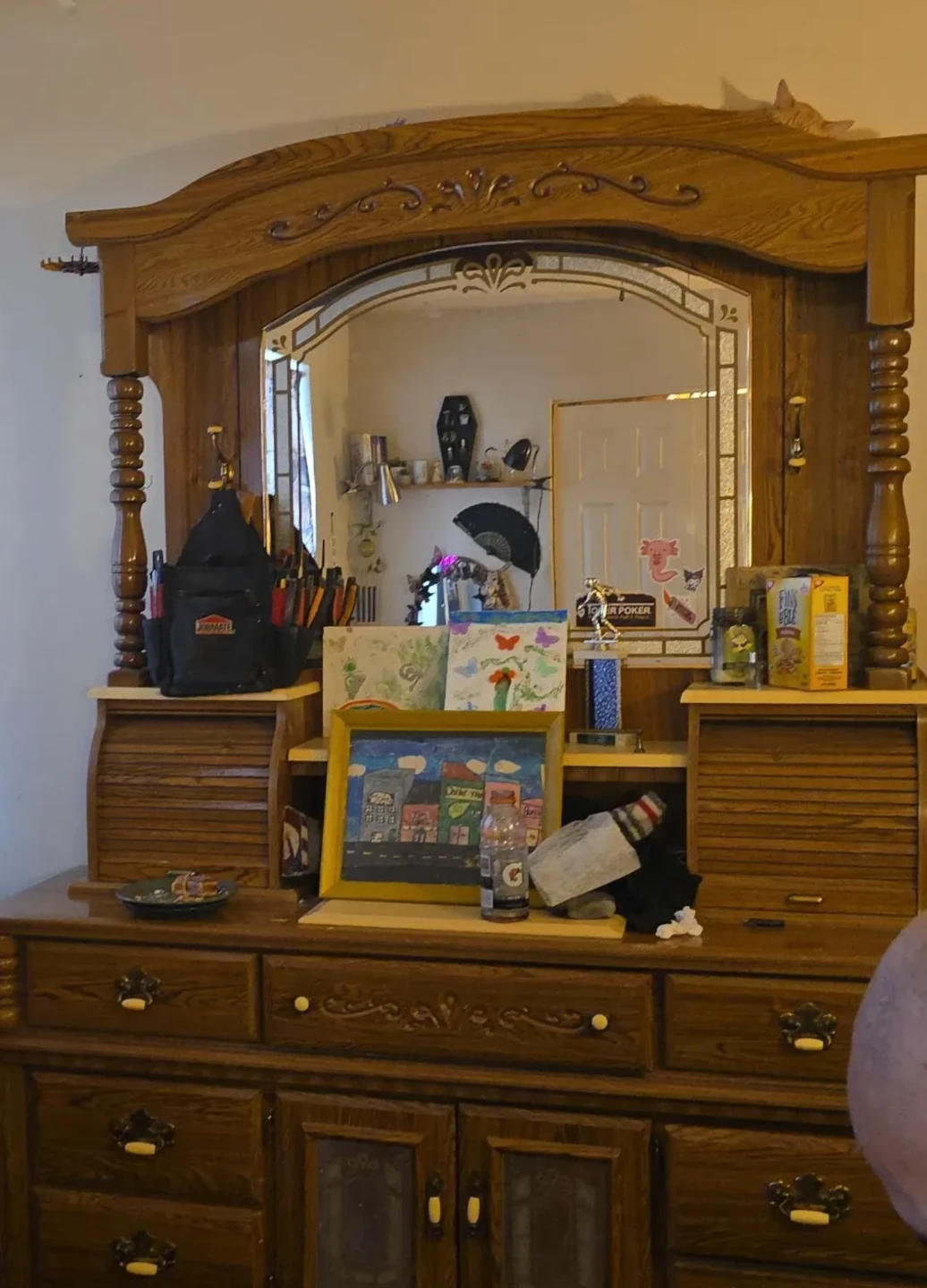 Oak Wooden Dresser with shelf andMirror top - photo 4