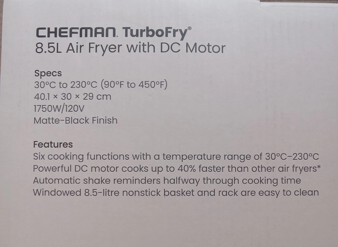 *Brand New*  CHEFMAN 8.5L Air Fryer with DC Motor (Quiet) - photo 2