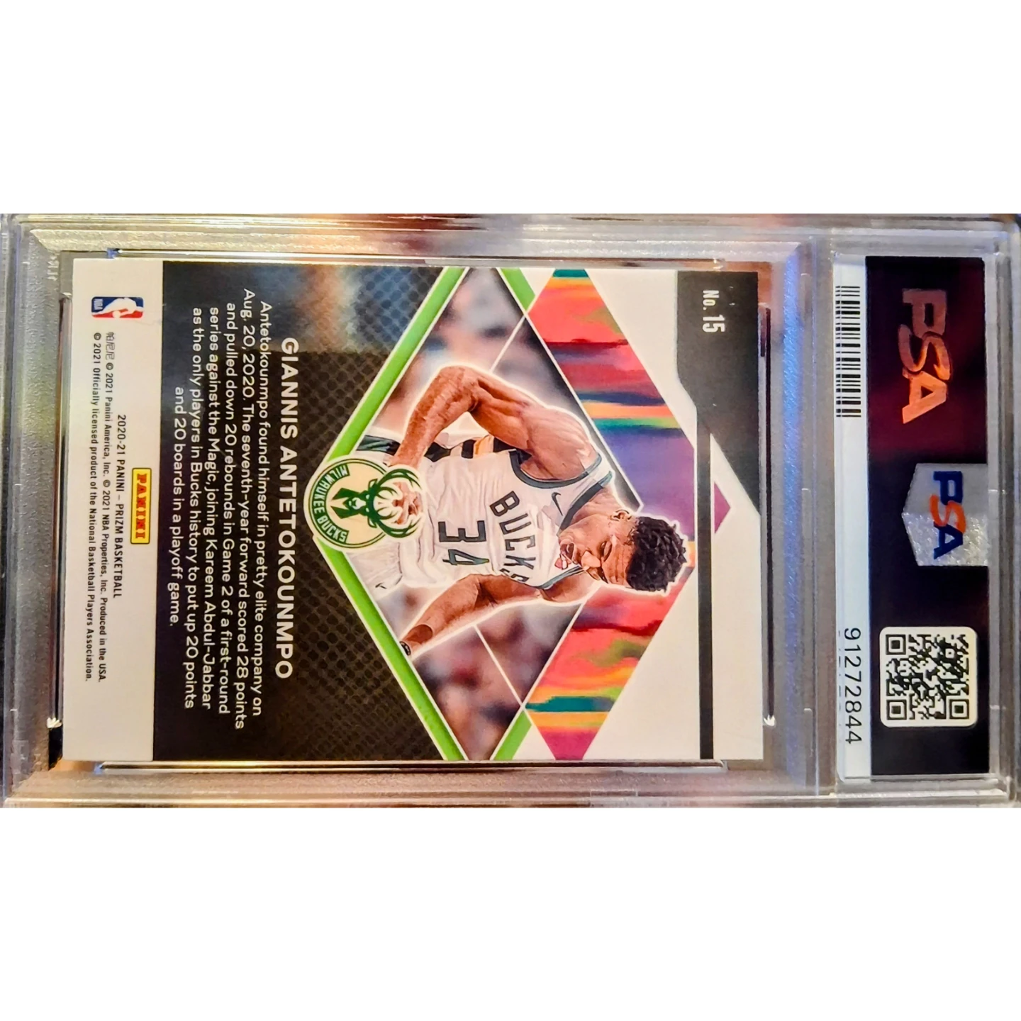 2020-21 Panini Prizm Fearless #15 Giannis Antetokounmpo PSA10 - photo 4