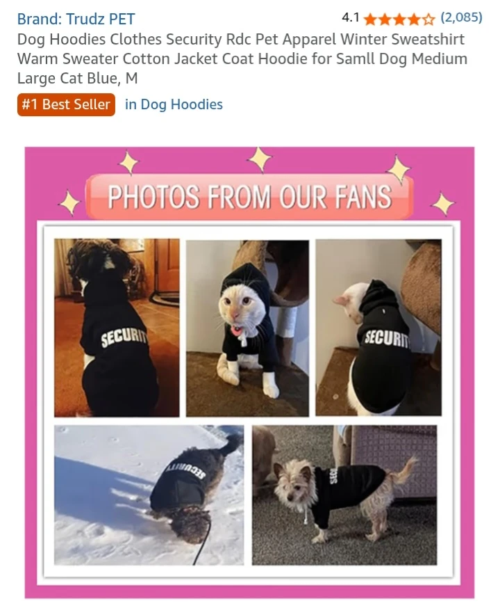 NEW!    PET Dog Security Hoodie, Size XS & M - photo 2