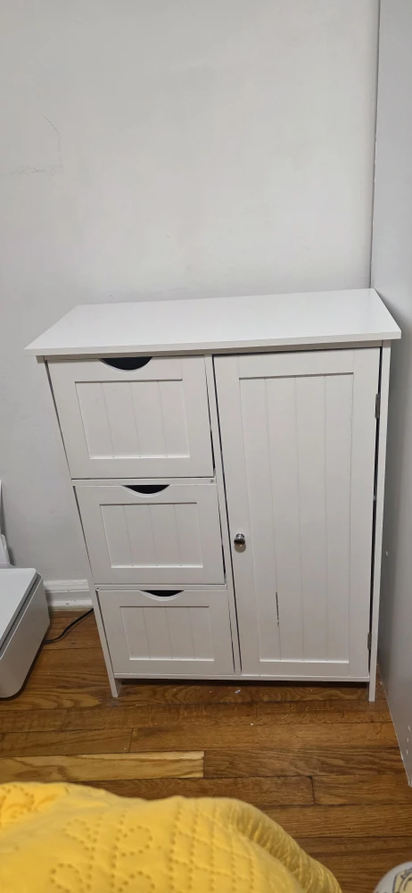 White Storage Cabinet with 3 Drawers and Door