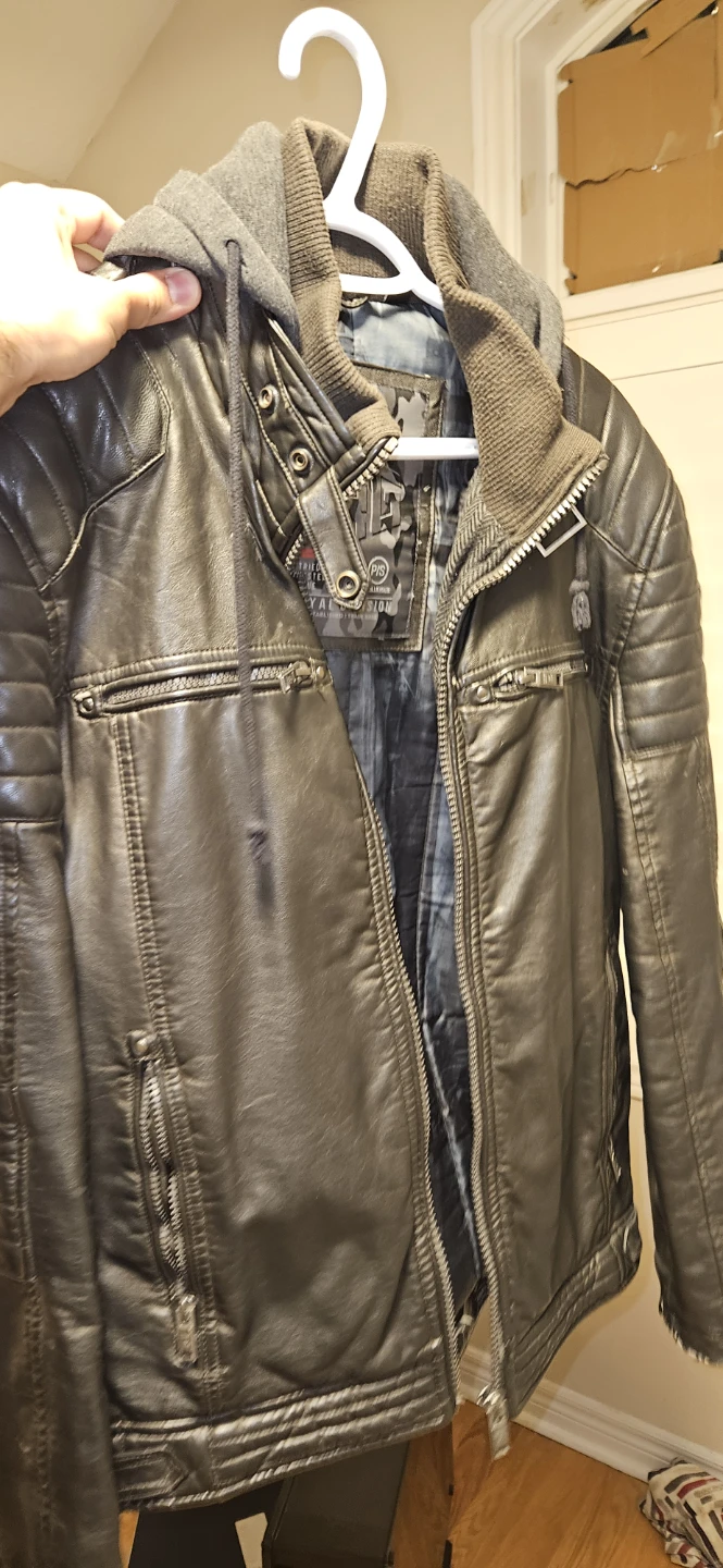 Leather Jacket with Hood.