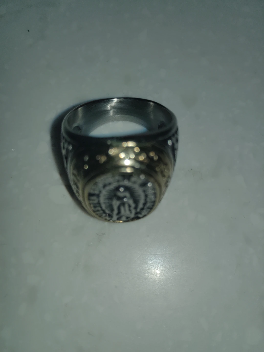 Silver-tone Ring with Religious Emblem