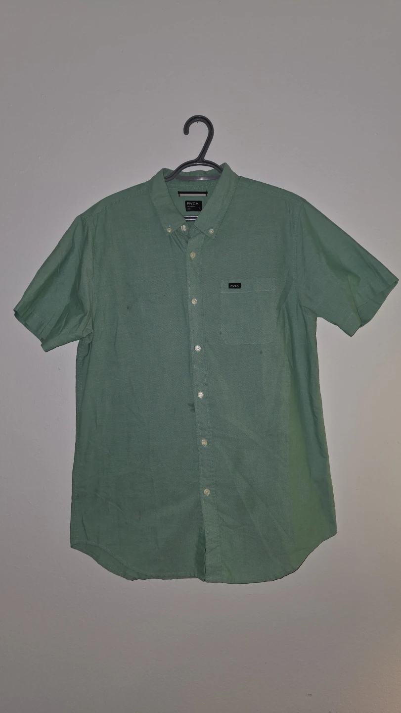 RVCA Short Sleeve Button-Up Shirt - Green - Size L