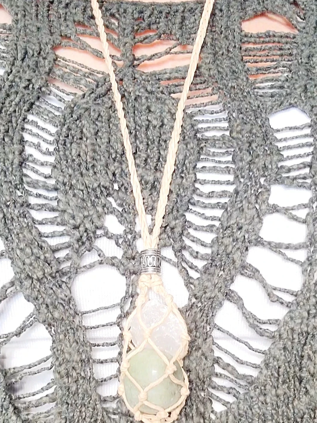Hand-woven Hemp Crystal Basket Necklace, Adjustable