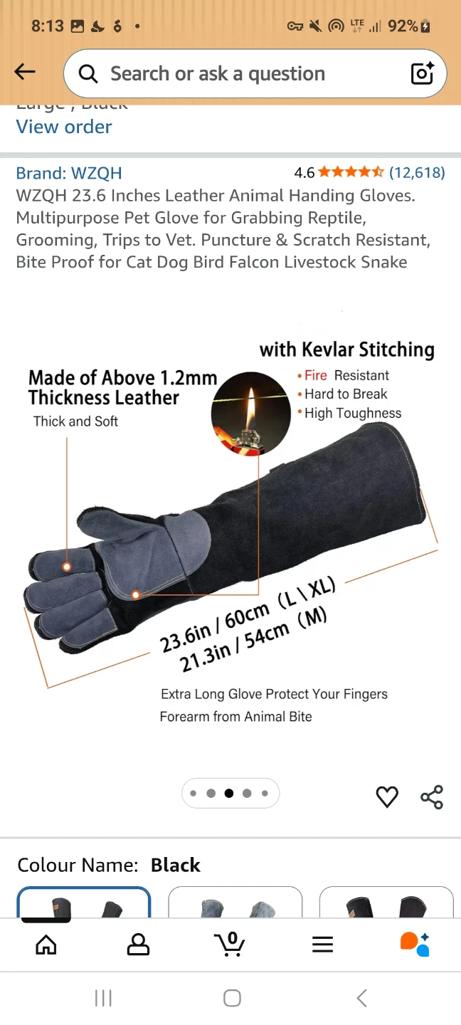 2 brand new 23.6" Leather Animal Handling Gloves - Black - photo 3