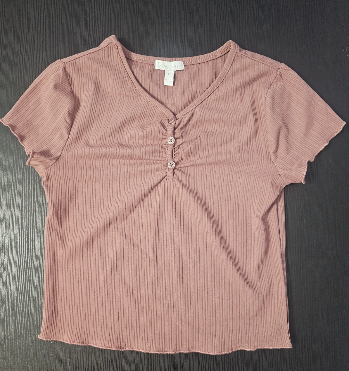 Pink Ribbed Henley Top - Size L