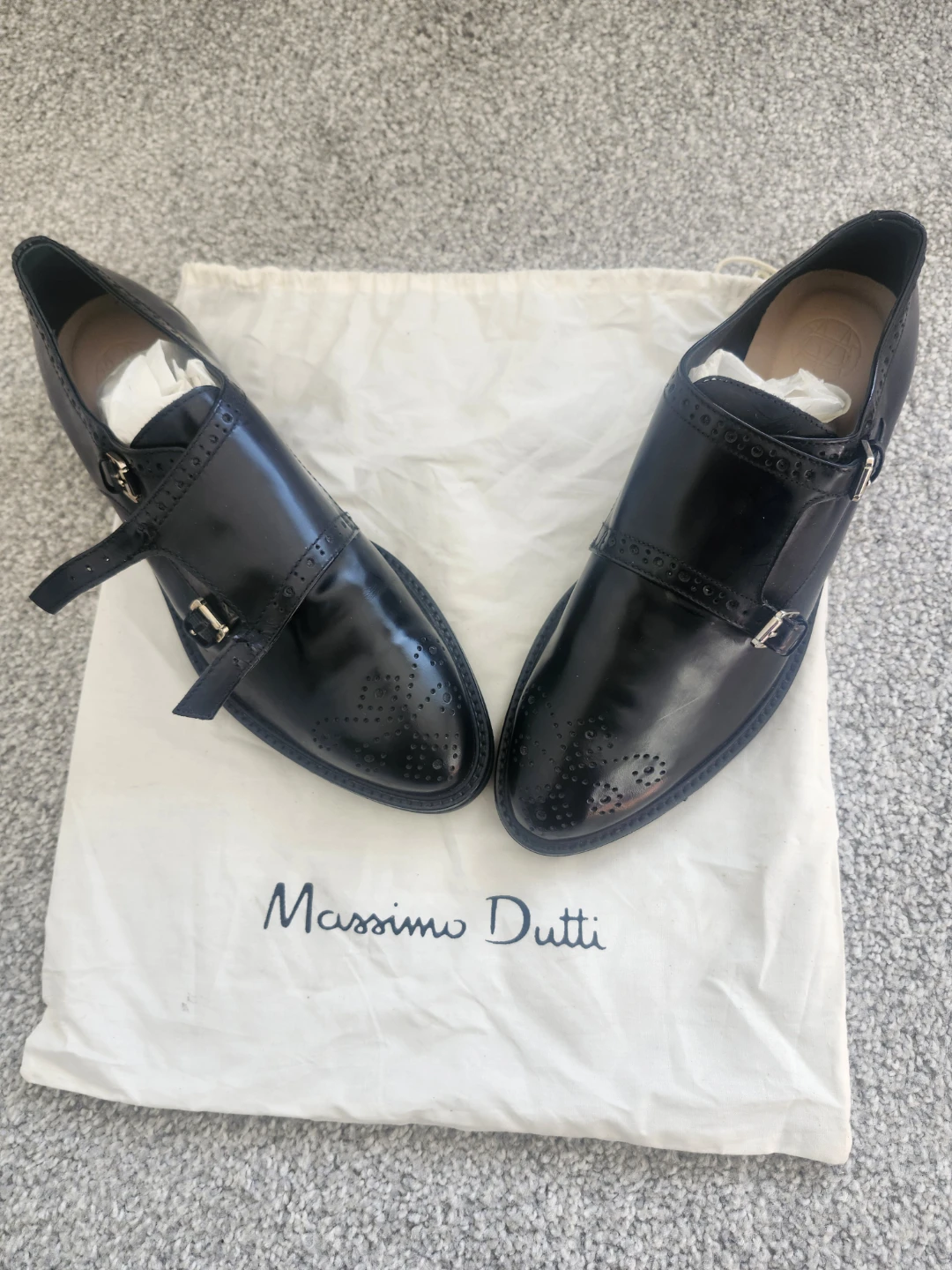 Massimo Dutti Black Leather Double Monk Strap Shoes