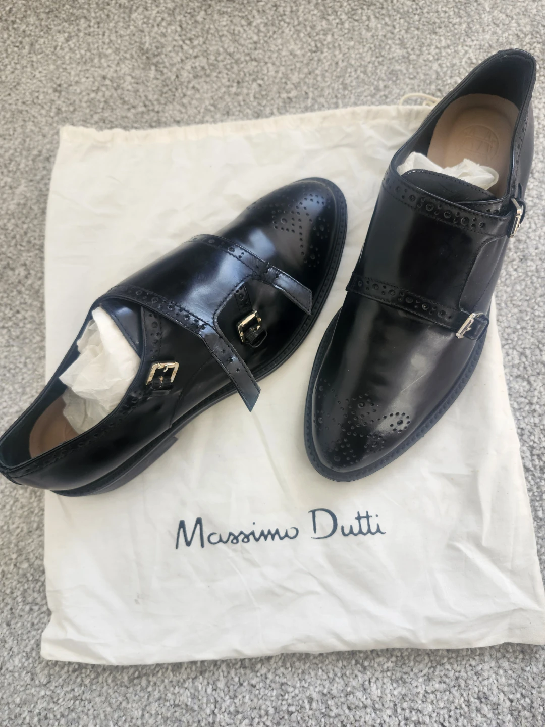 Massimo Dutti Black Leather Double Monk Strap Shoes - photo 2