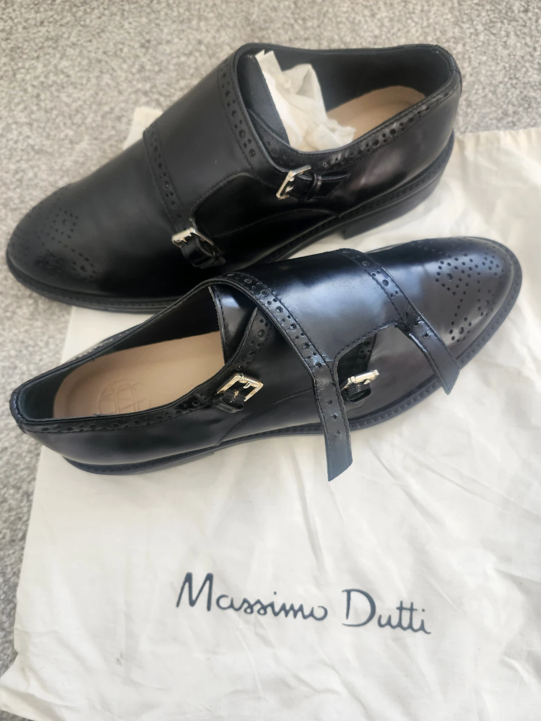 Massimo Dutti Black Leather Double Monk Strap Shoes - photo 5