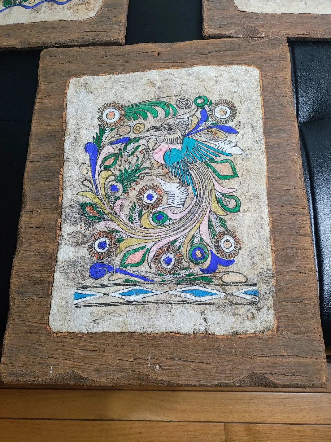 3 Hand-Painted Mexican Amate Bark Art Pieces - photo 5