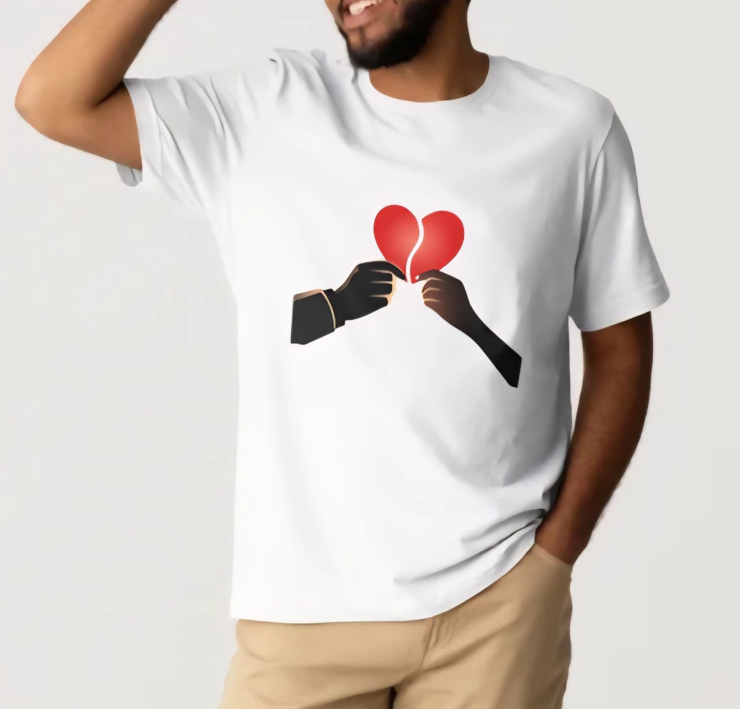 White T-Shirt with Broken Heart Graphic