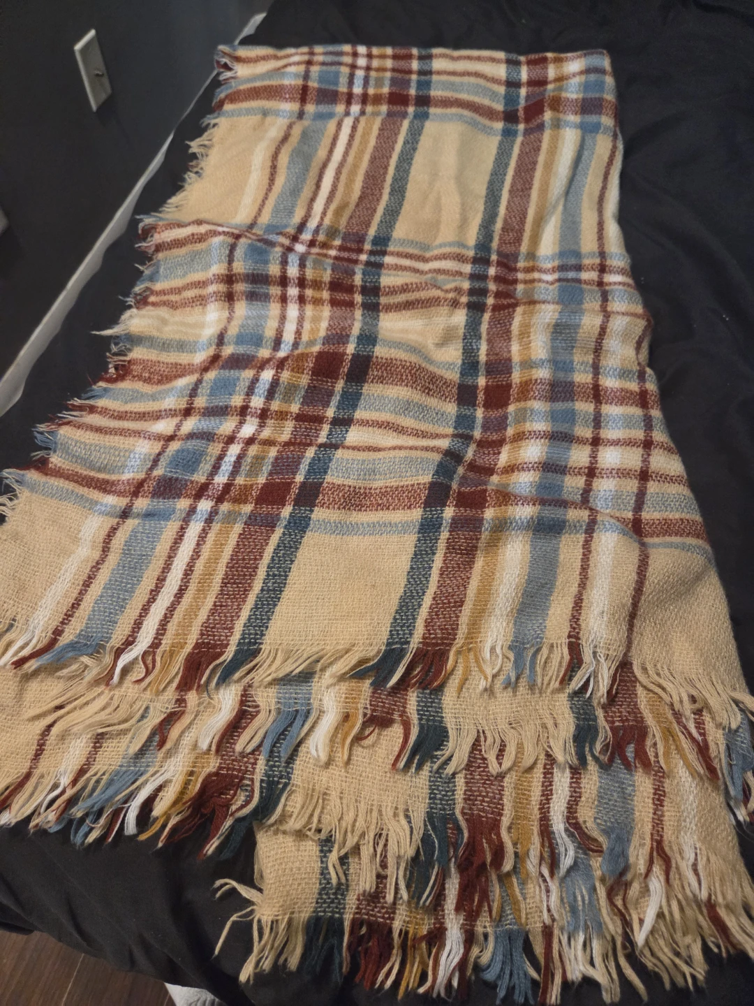 Beige Plaid scarf with Fringe - photo 2