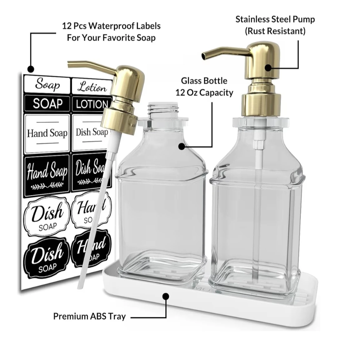 2-Pack Glass Soap Dispensers with Stainless Steel Pumps - photo 3