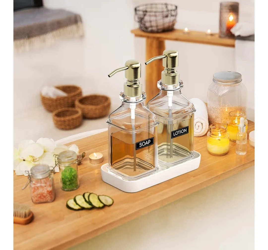 2-Pack Glass Soap Dispensers with Stainless Steel Pumps - photo 4