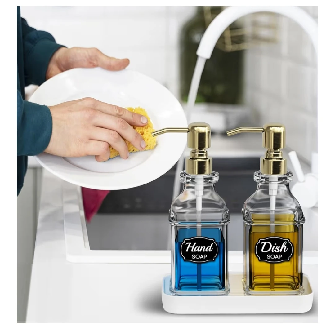2-Pack Glass Soap Dispensers with Stainless Steel Pumps - photo 5
