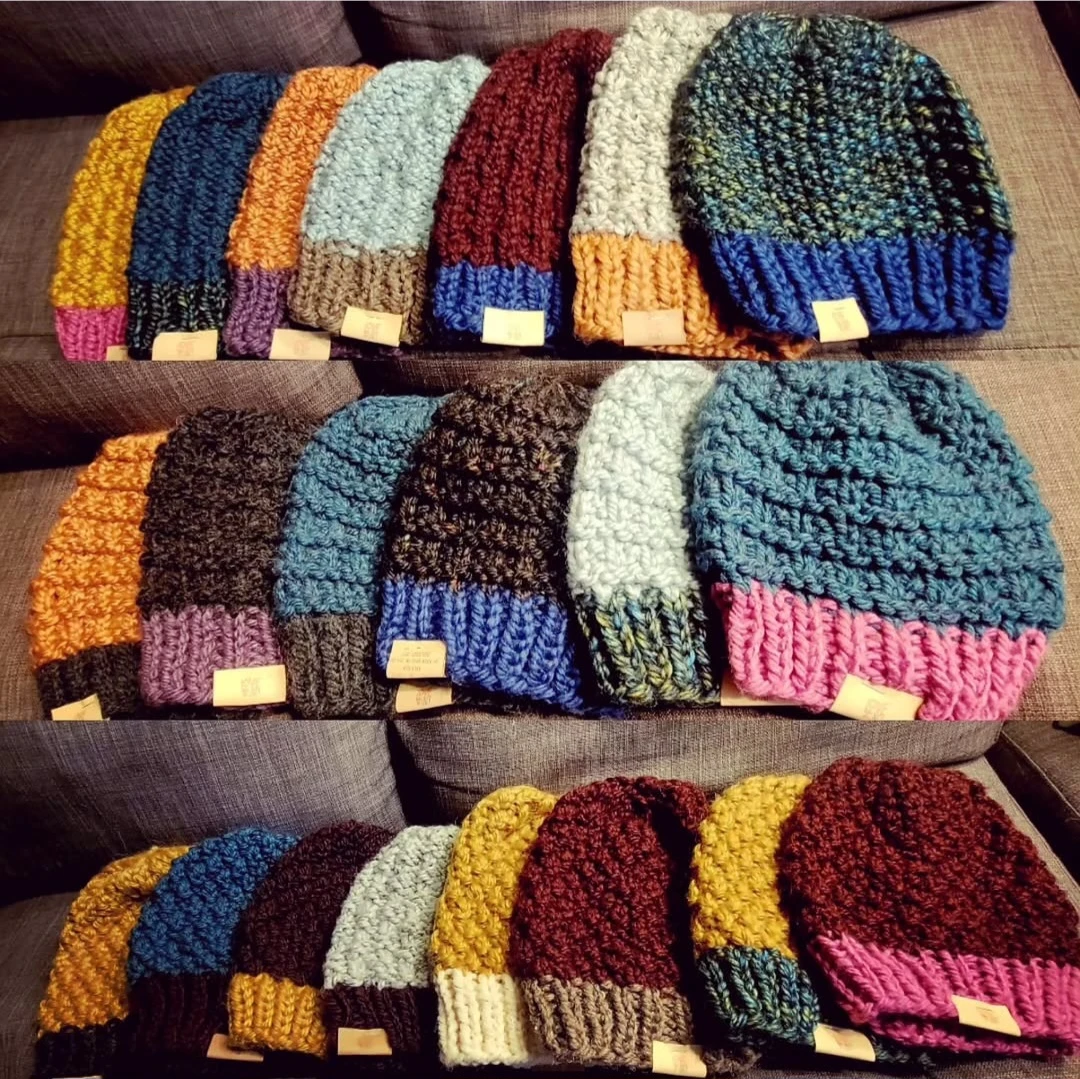Hand-knit wool-blend tuques
