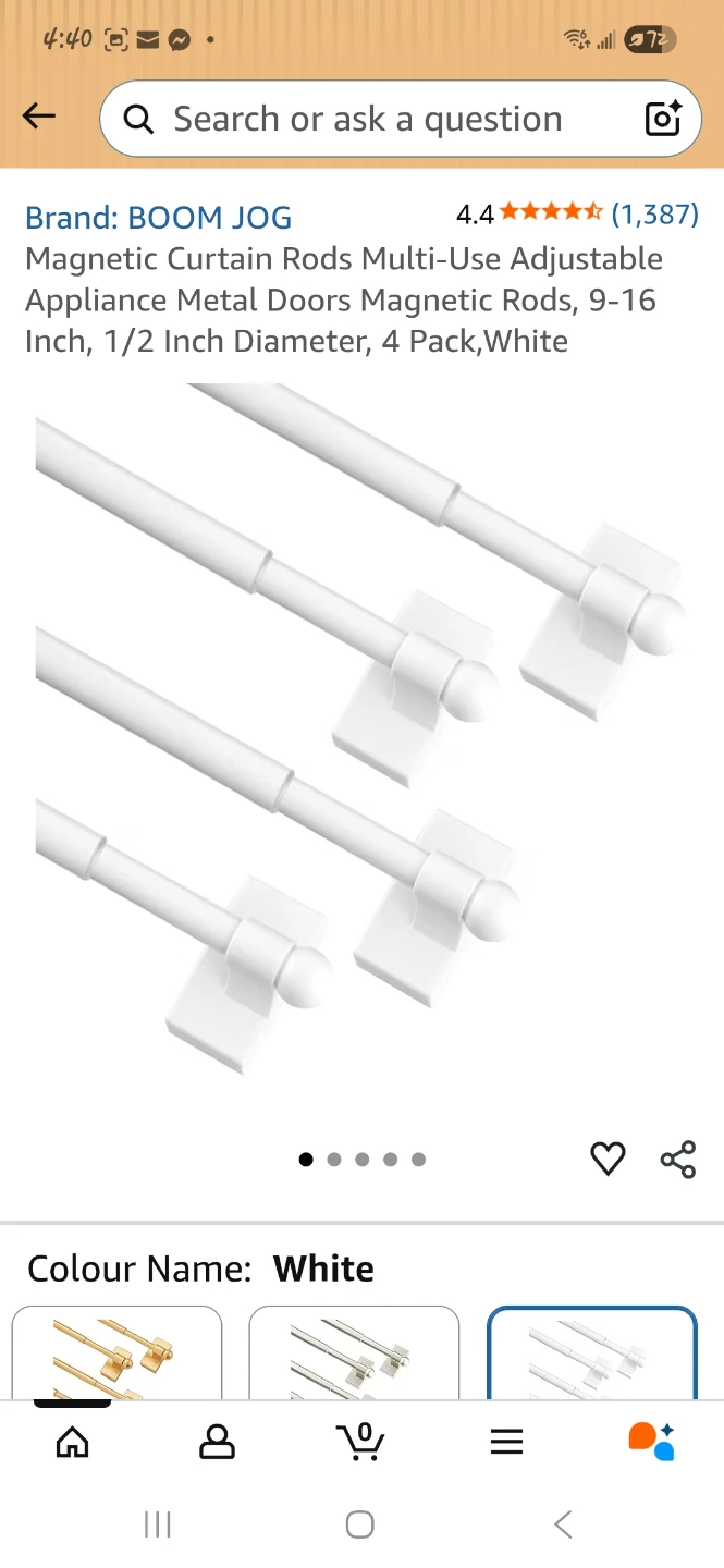 BOOM JOG Magnetic Curtain Rods - White, 4 Pack