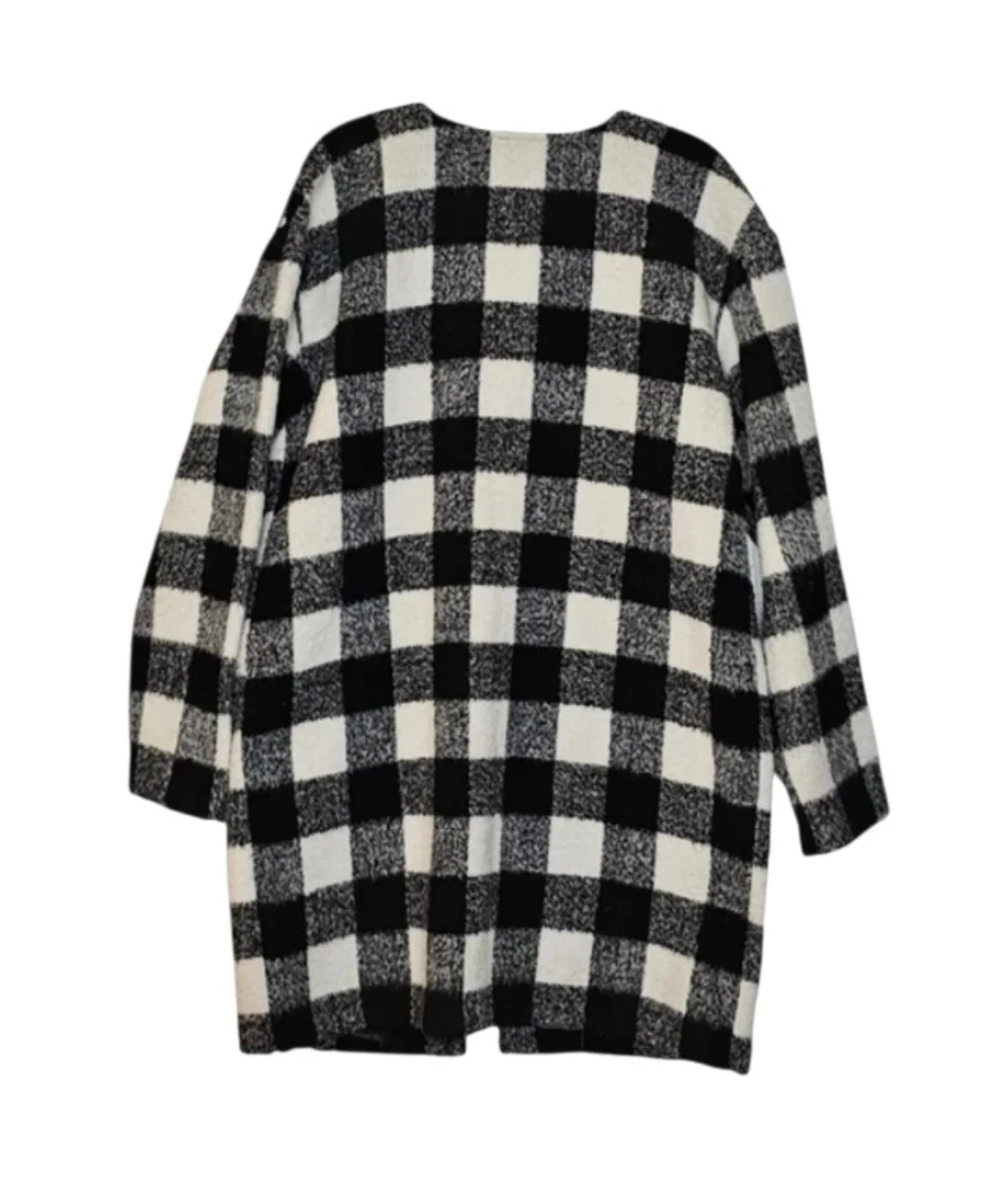 🥕 Black and White Buffalo Plaid Car Coat w Pockets - photo 2