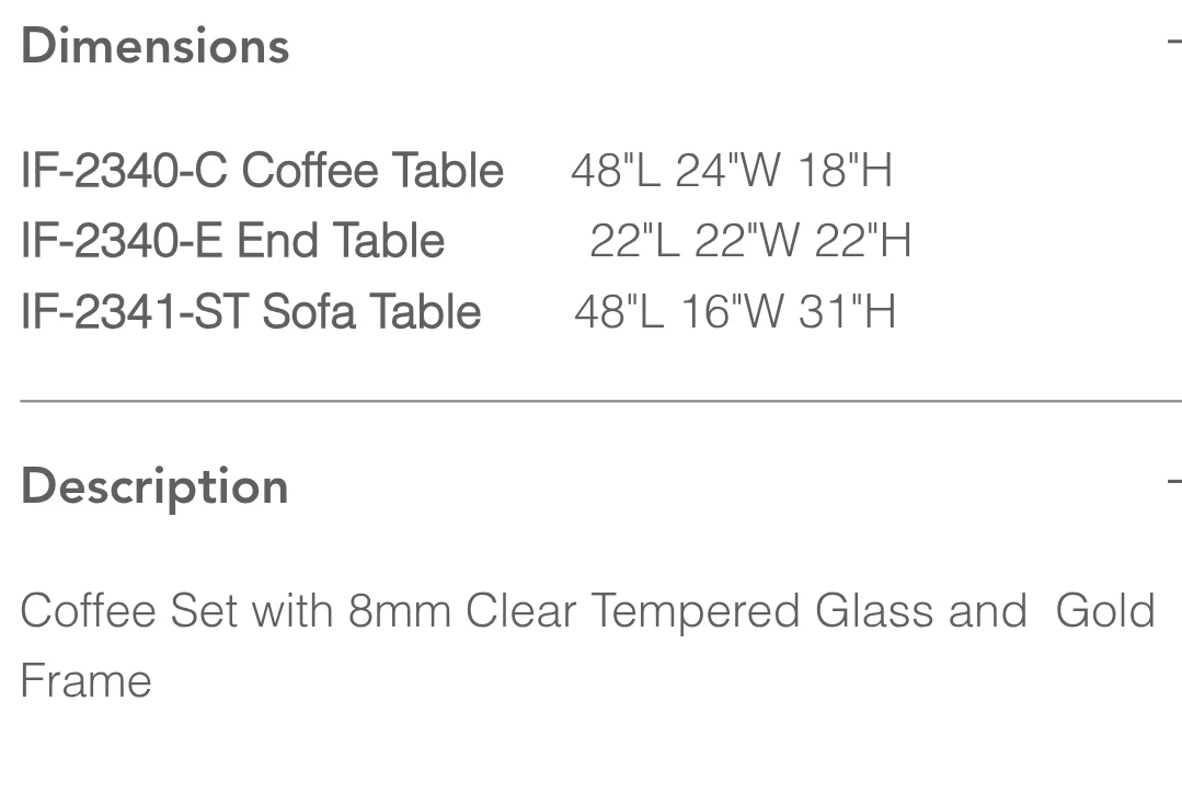 Coffee Table Set with Tempered Glass & Gold Frame - photo 2