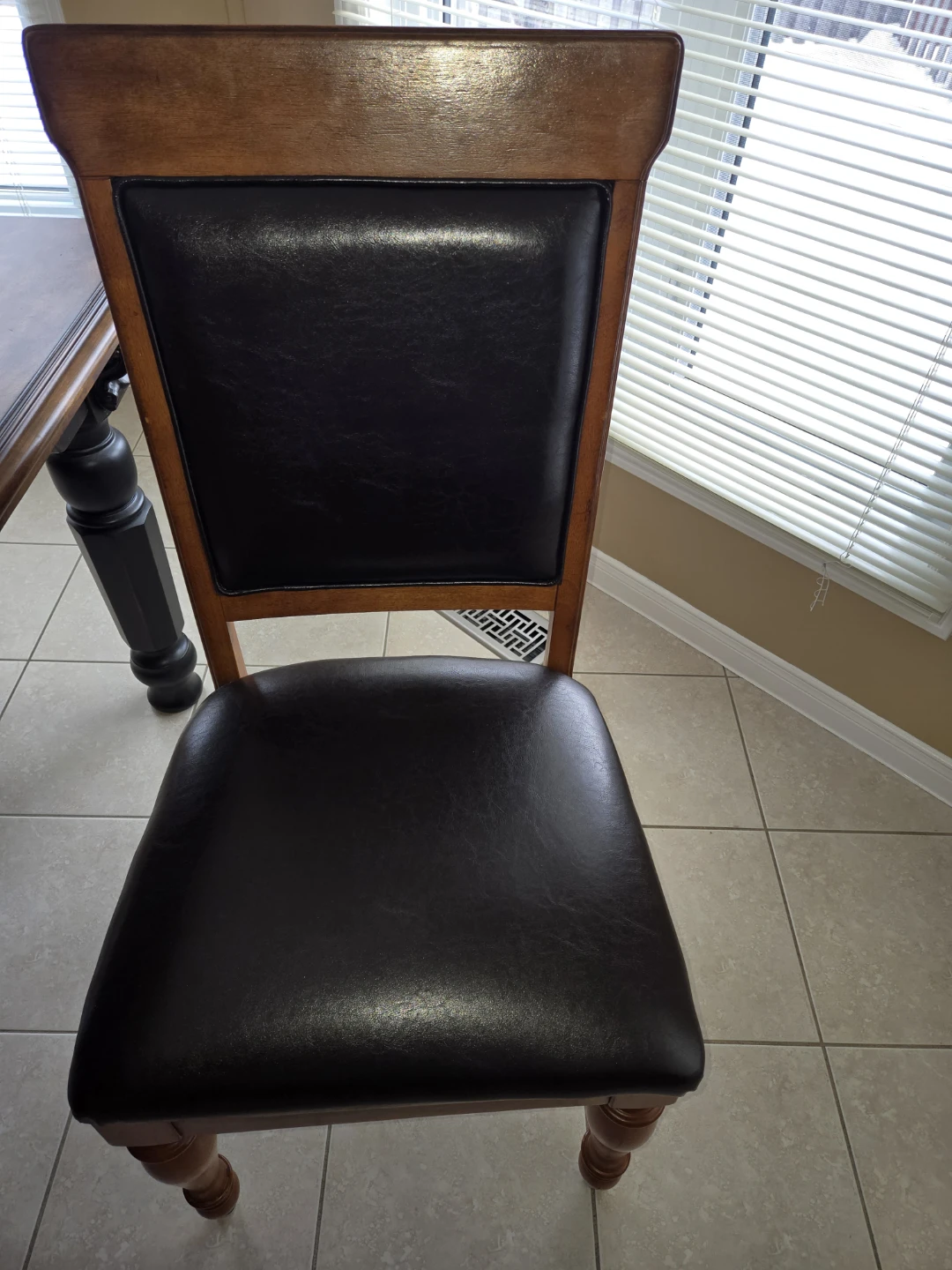 Dining Chair with Black Faux Leather and Wood Frame - photo 2