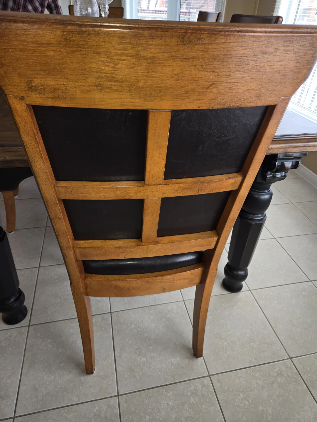 Dining Chair with Black Faux Leather and Wood Frame - photo 3