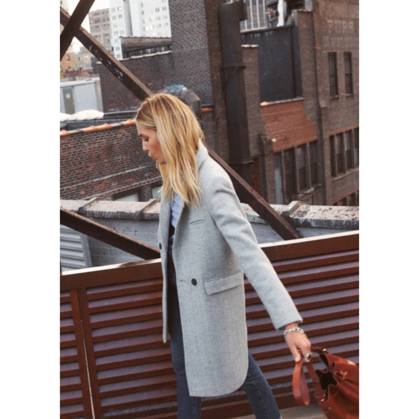 SEZANE Grey Herringbone Wool Blend Coat - photo 2