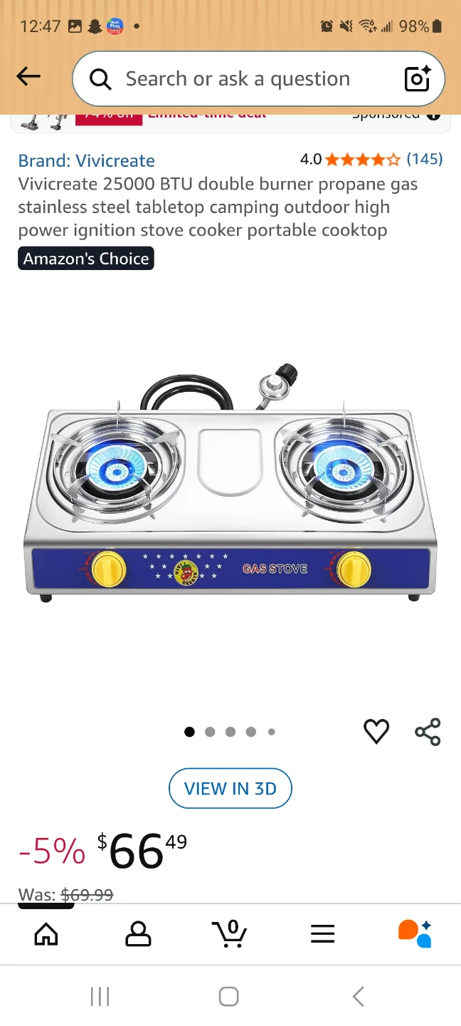 Vivicreate 25000 BTU Double Burner Propane Gas Stove