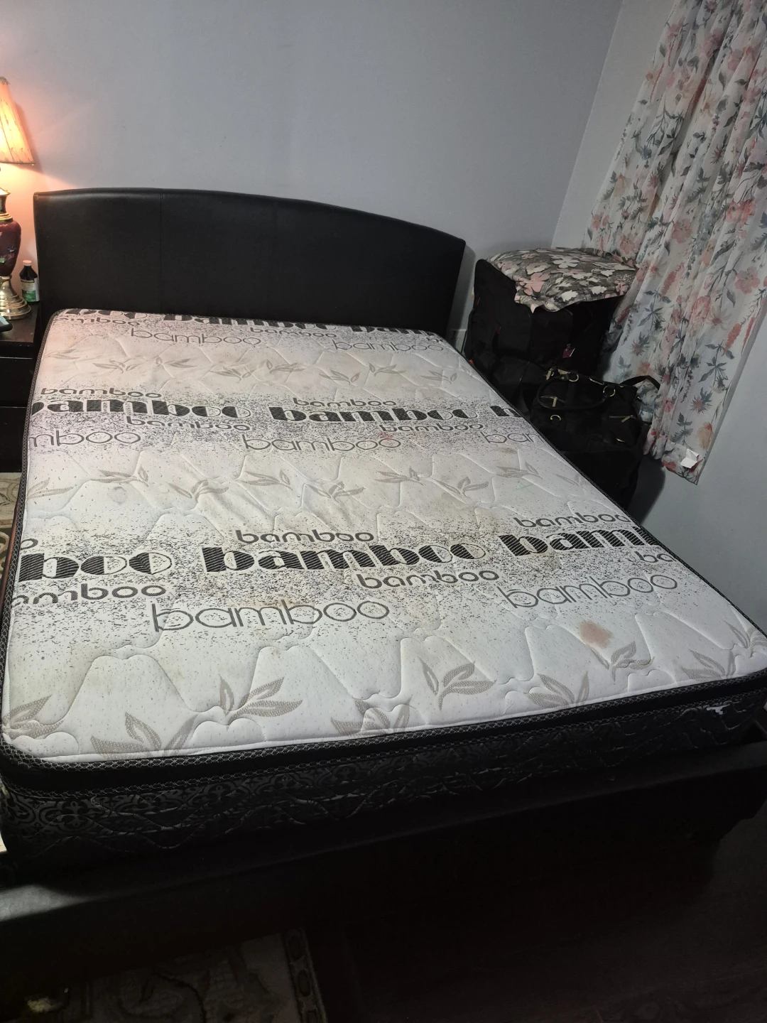 Queen Bamboo Mattress & Black Bed Frame