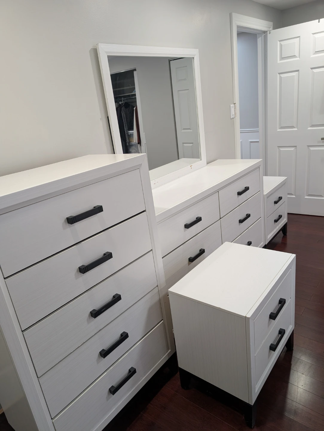 White Bedroom Set - Dresser, Mirror, Nightstands