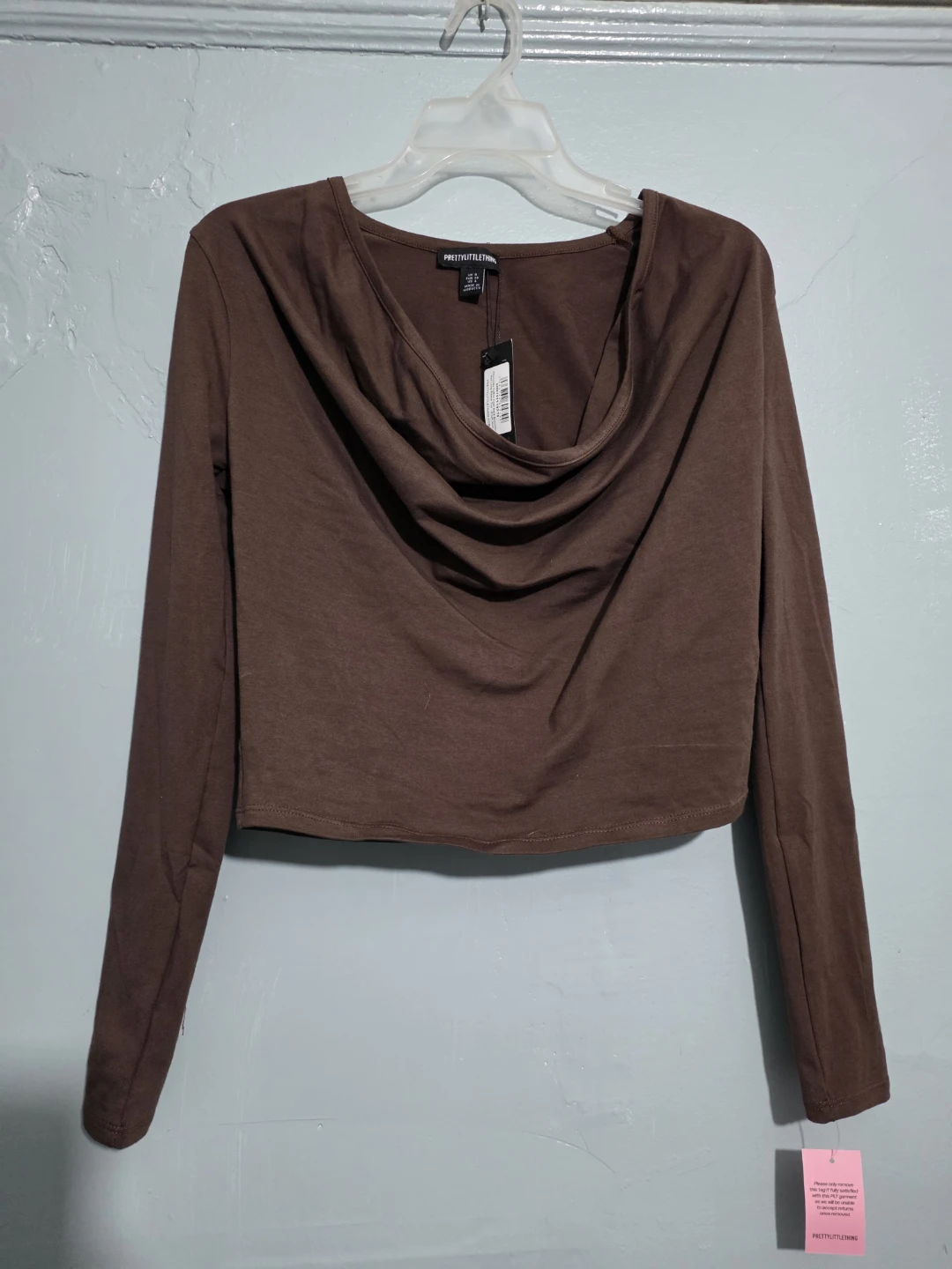 PrettyLittleThing Chocolate Cotton Cowl Neck Top
